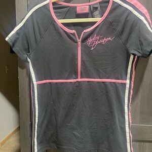 Harley-Davidson Black and Pink Women's Top